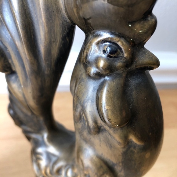 Mid Century Modern Rooster Chalk Figures In Bronze Color - Picture 5 of 14